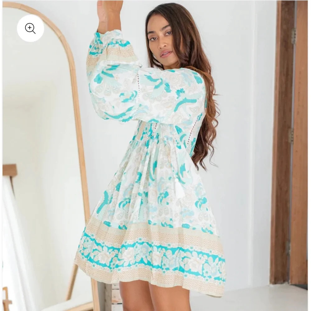 The Fox and the Mermaid Calista V Neck Tassel Floral Printed Mini Dress - Picture 3 of 11